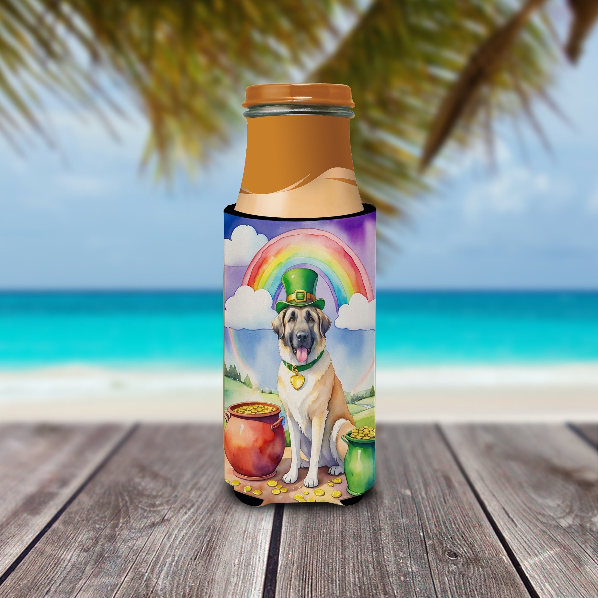 Anatolian Shepherd St Patrick's Day Slim Can Hugger , Insulated Foam Hugger for 12 oz Slim Cans, Beer Bottles & Water Bottles, Printed in USA