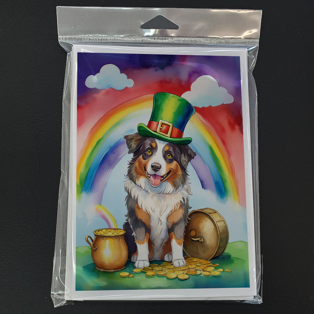 Australian Shepherd St Patrick's Day Greeting Cards Pack of 8 Blank Cards with Envelopes Whimsical A7 Size 5x7