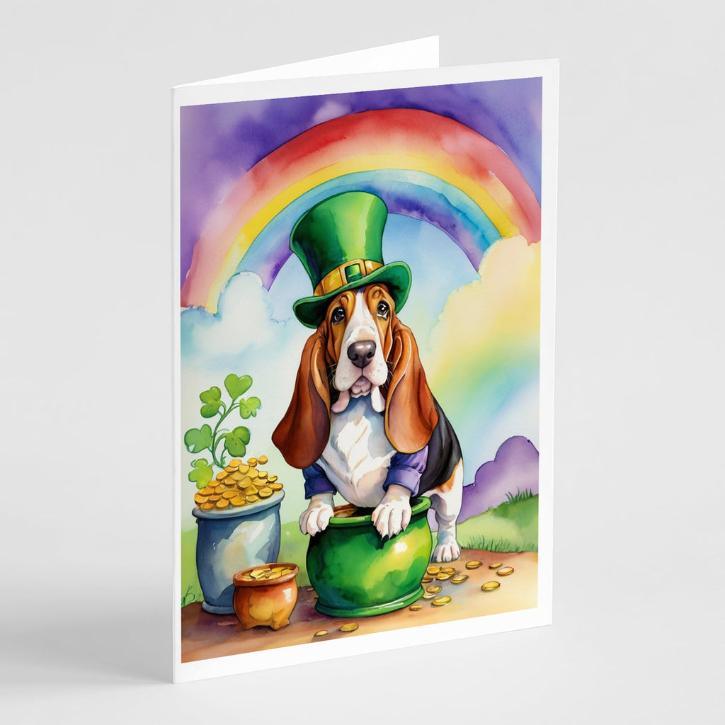 Basset Hound St Patrick's Day Greeting Cards Pack of 8 Blank Cards with Envelopes Whimsical A7 Size 5x7