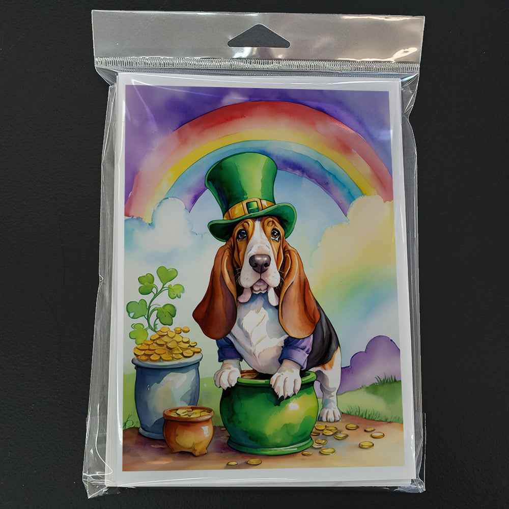 Basset Hound St Patrick's Day Greeting Cards Pack of 8 Blank Cards with Envelopes Whimsical A7 Size 5x7