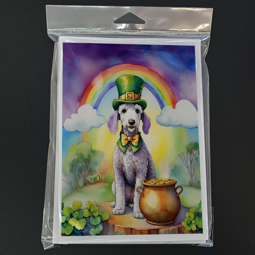 Bedlington Terrier St Patrick's Day Greeting Cards Pack of 8 Blank Cards with Envelopes Whimsical A7 Size 5x7