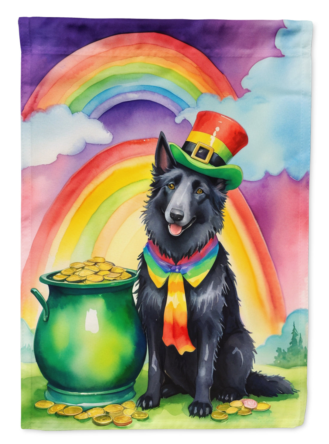 Belgian Sheepdog St Patrick's Day House Flag 28x40 Porch Sleeve Pole Decorative Outside Yard Banner Artwork Wall Hanging, Polyester