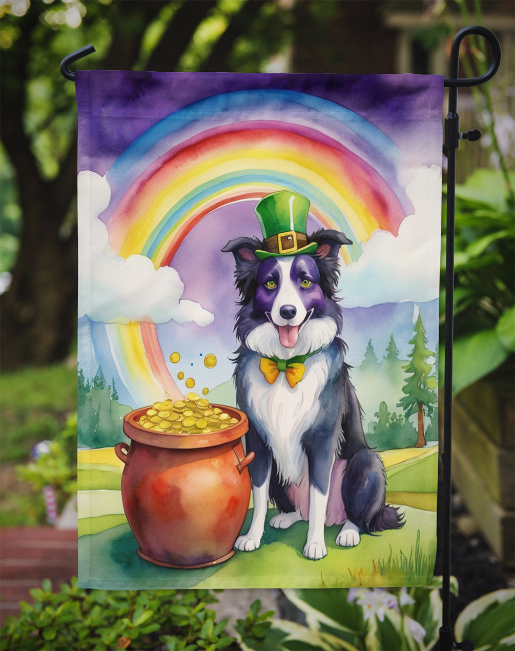 Border Collie St Patrick's Day Garden Flag Mailbox Decorative Yard Banner Outside Patio Artwork for Flower Beds, Garden Size, Multicolor