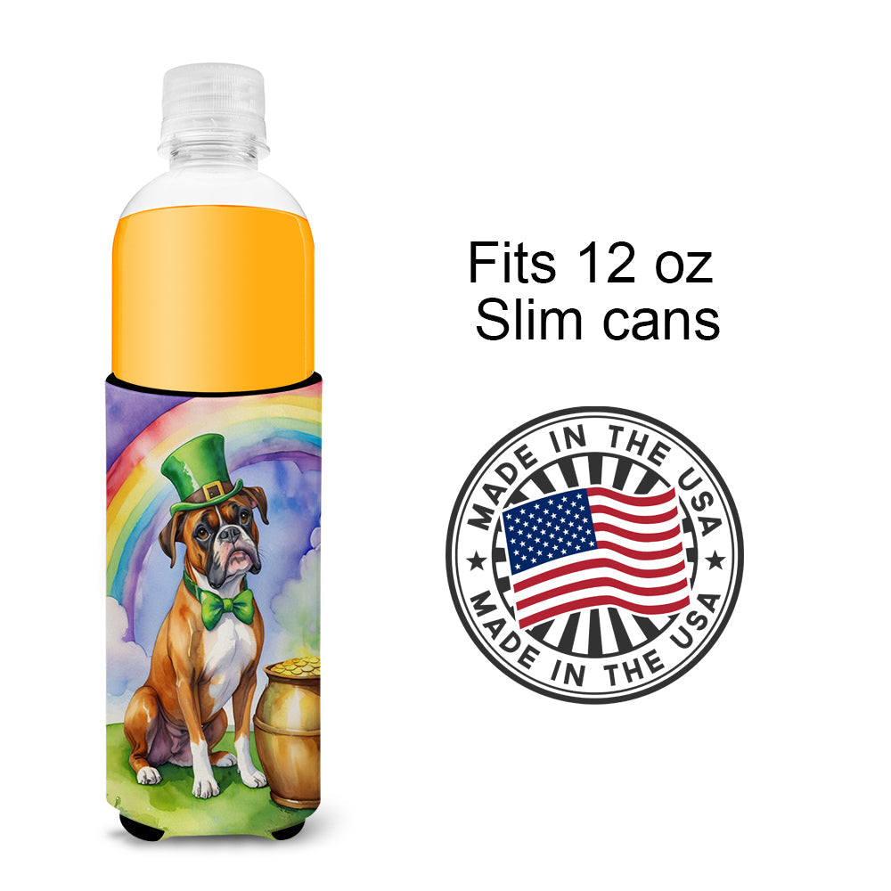 Boxer St Patrick's Day Slim Can Hugger , Insulated Foam Hugger for 12 oz Slim Cans, Beer Bottles & Water Bottles, Printed in USA