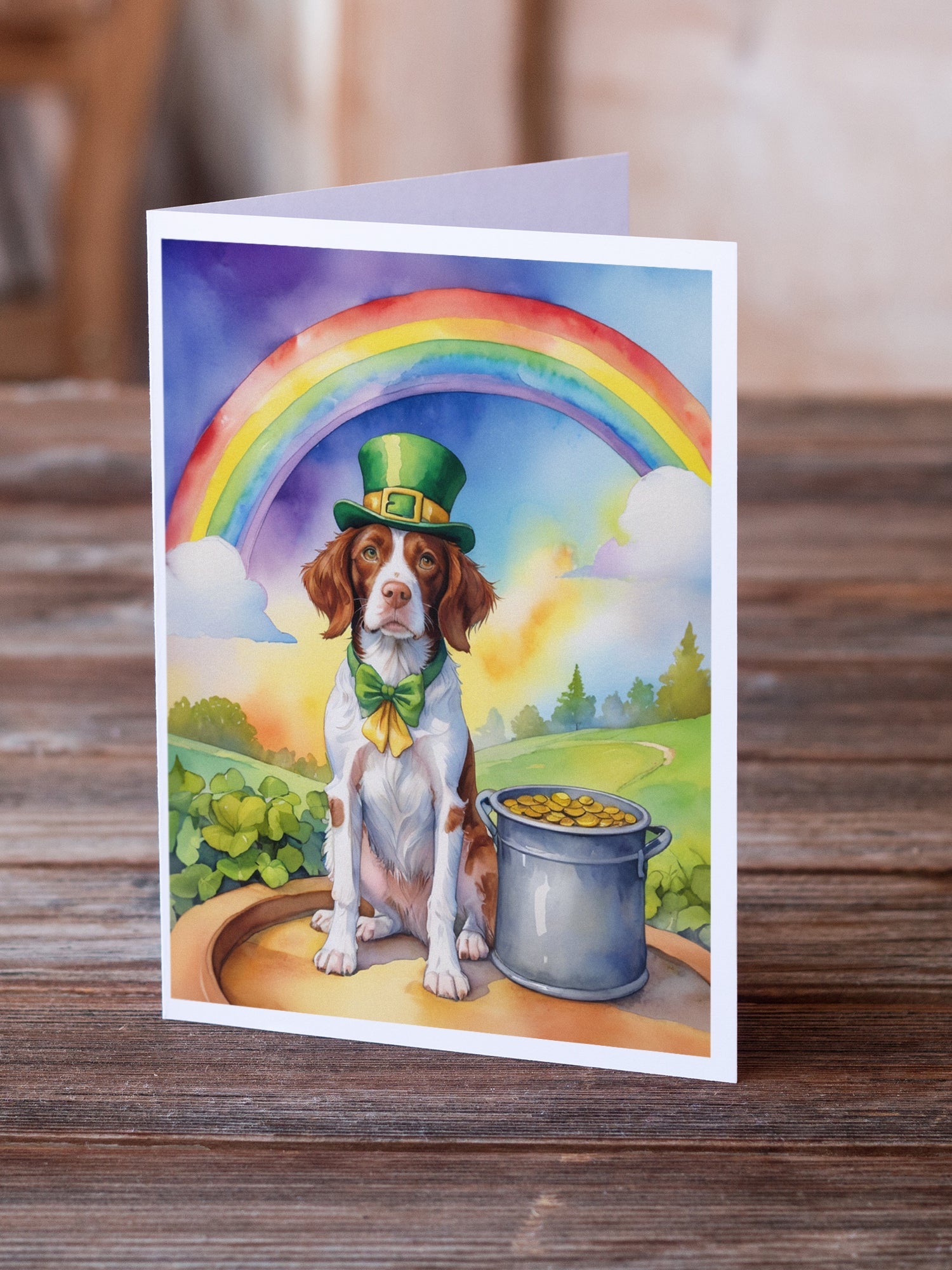 Brittany Spaniel St Patrick's Day Greeting Cards Pack of 8 Blank Cards with Envelopes Whimsical A7 Size 5x7
