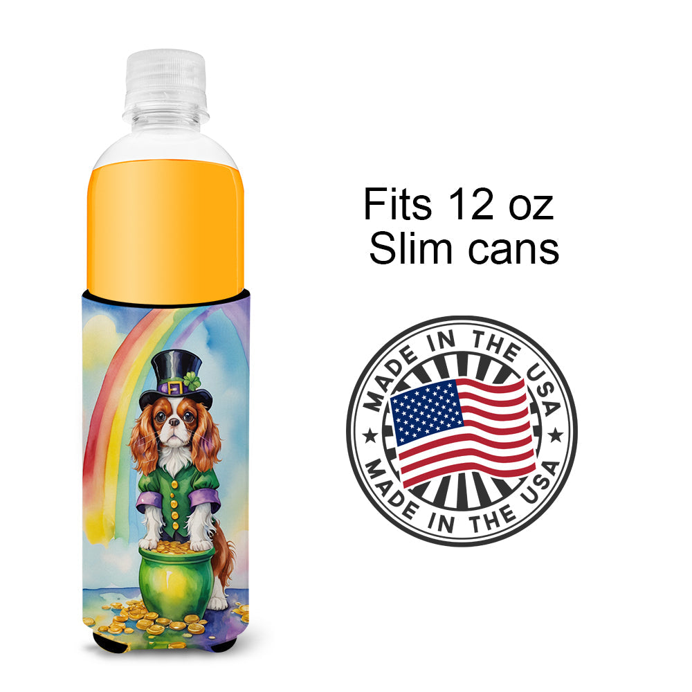 Cavalier Spaniel St Patrick's Day Slim Can Hugger , Insulated Foam Hugger for 12 oz Slim Cans, Beer Bottles & Water Bottles, Printed in USA