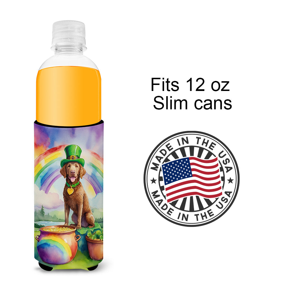 Chesapeake Bay Retriever St Patrick's Day Slim Can Hugger , Insulated Foam Hugger for 12 oz Slim Cans, Beer Bottles & Water Bottles, Printed in USA