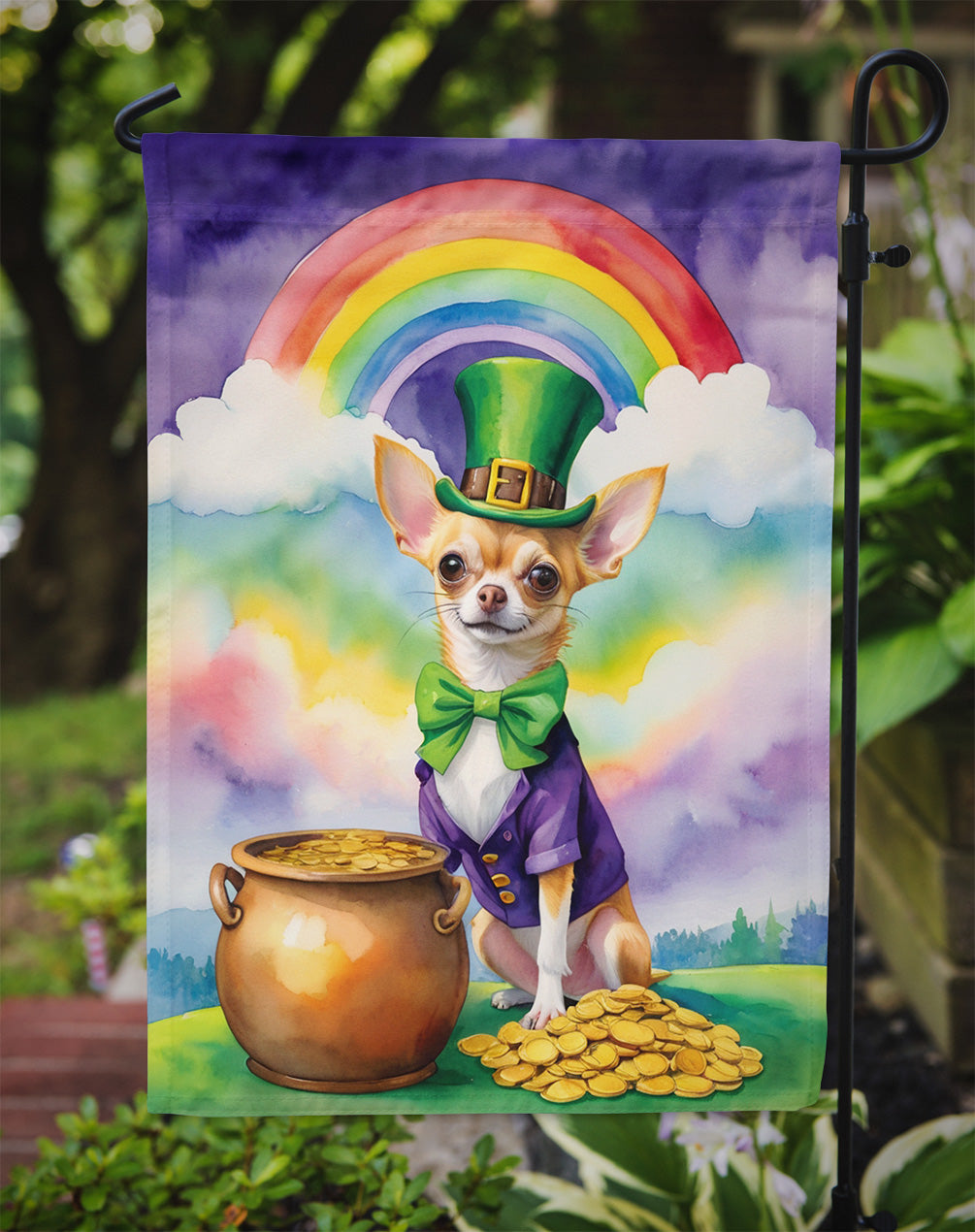 Chihuahua St Patrick's Day Garden Flag Mailbox Decorative Yard Banner Outside Patio Artwork for Flower Beds, Garden Size, Multicolor
