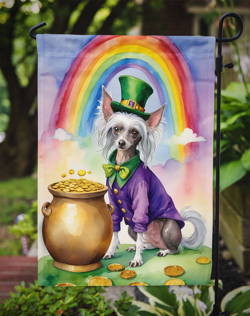 Chinese Crested St Patrick's Day Garden Flag Mailbox Decorative Yard Banner Outside Patio Artwork for Flower Beds, Garden Size, Multicolor