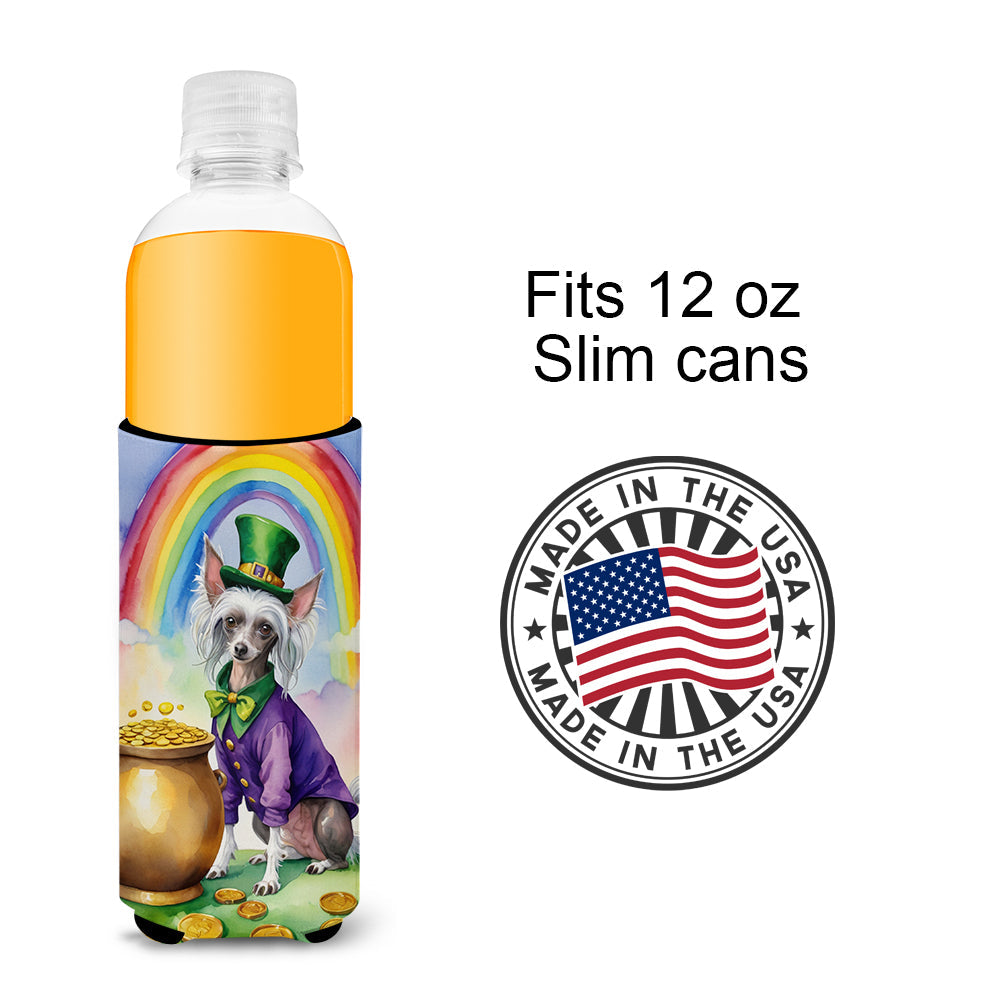 Chinese Crested St Patrick's Day Slim Can Hugger , Insulated Foam Hugger for 12 oz Slim Cans, Beer Bottles & Water Bottles, Printed in USA