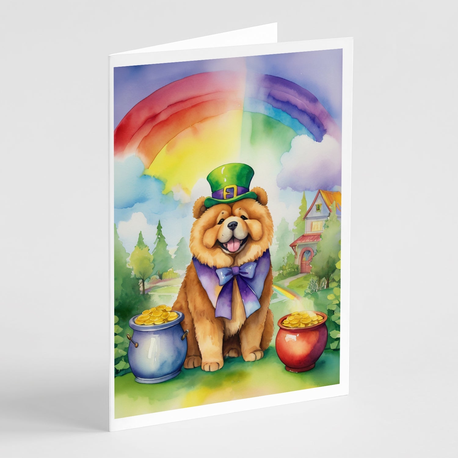 Chow Chow St Patrick's Day Greeting Cards Pack of 8 Blank Cards with Envelopes Whimsical A7 Size 5x7
