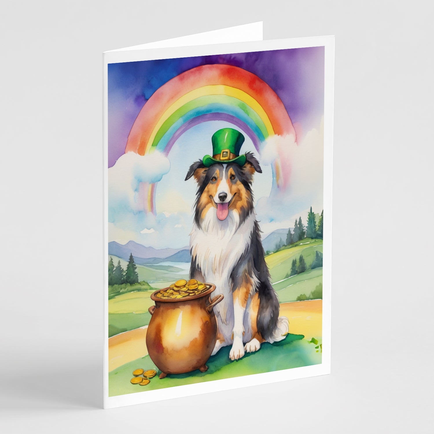 Collie St Patrick's Day Greeting Cards Pack of 8 Blank Cards with Envelopes Whimsical A7 Size 5x7