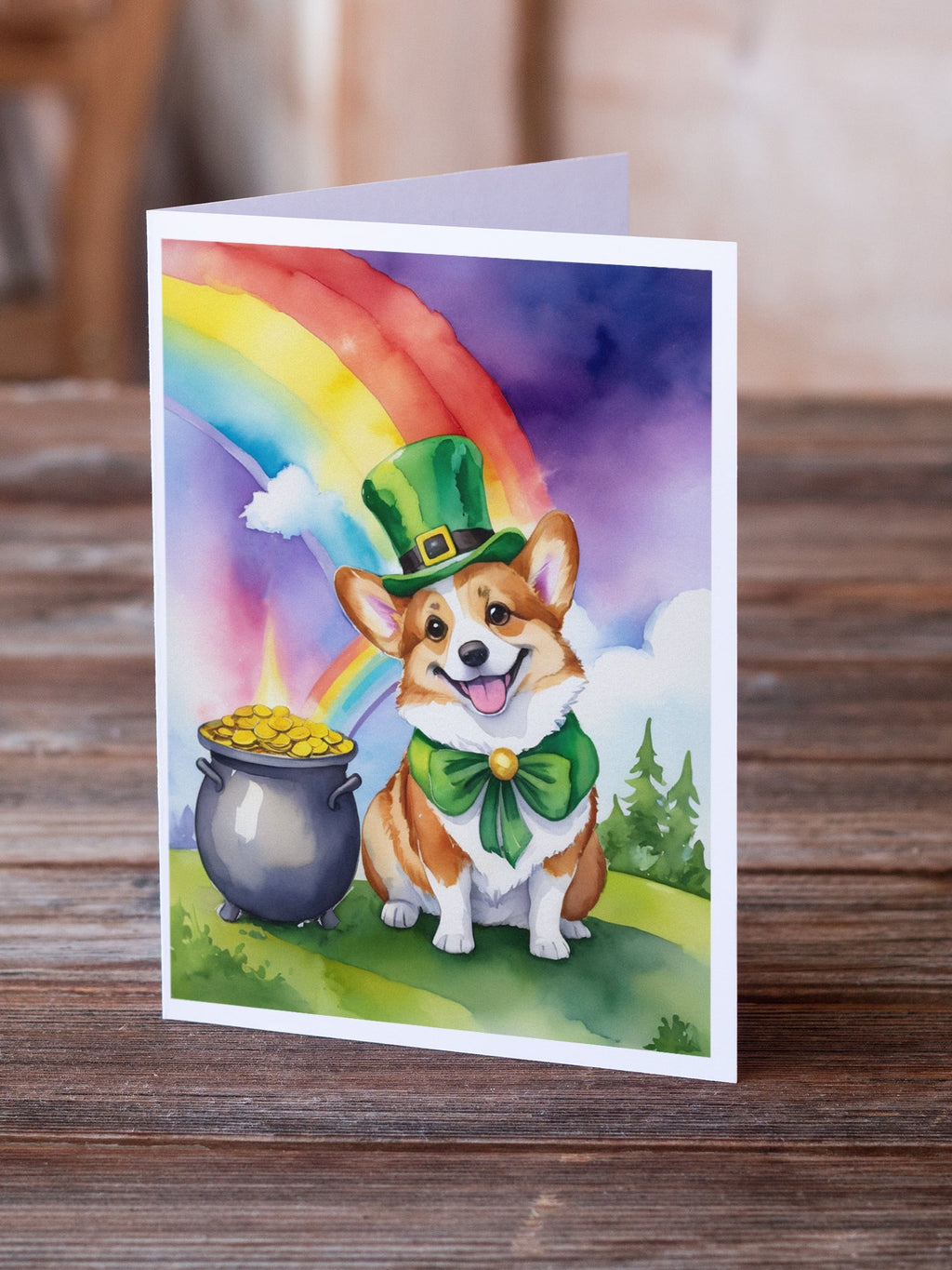 Corgi St Patrick's Day Greeting Cards Pack of 8 Blank Cards with Envelopes Whimsical A7 Size 5x7