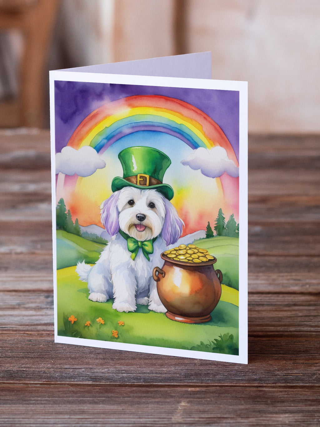 Coton de Tulear St Patrick's Day Greeting Cards Pack of 8 Blank Cards with Envelopes Whimsical A7 Size 5x7