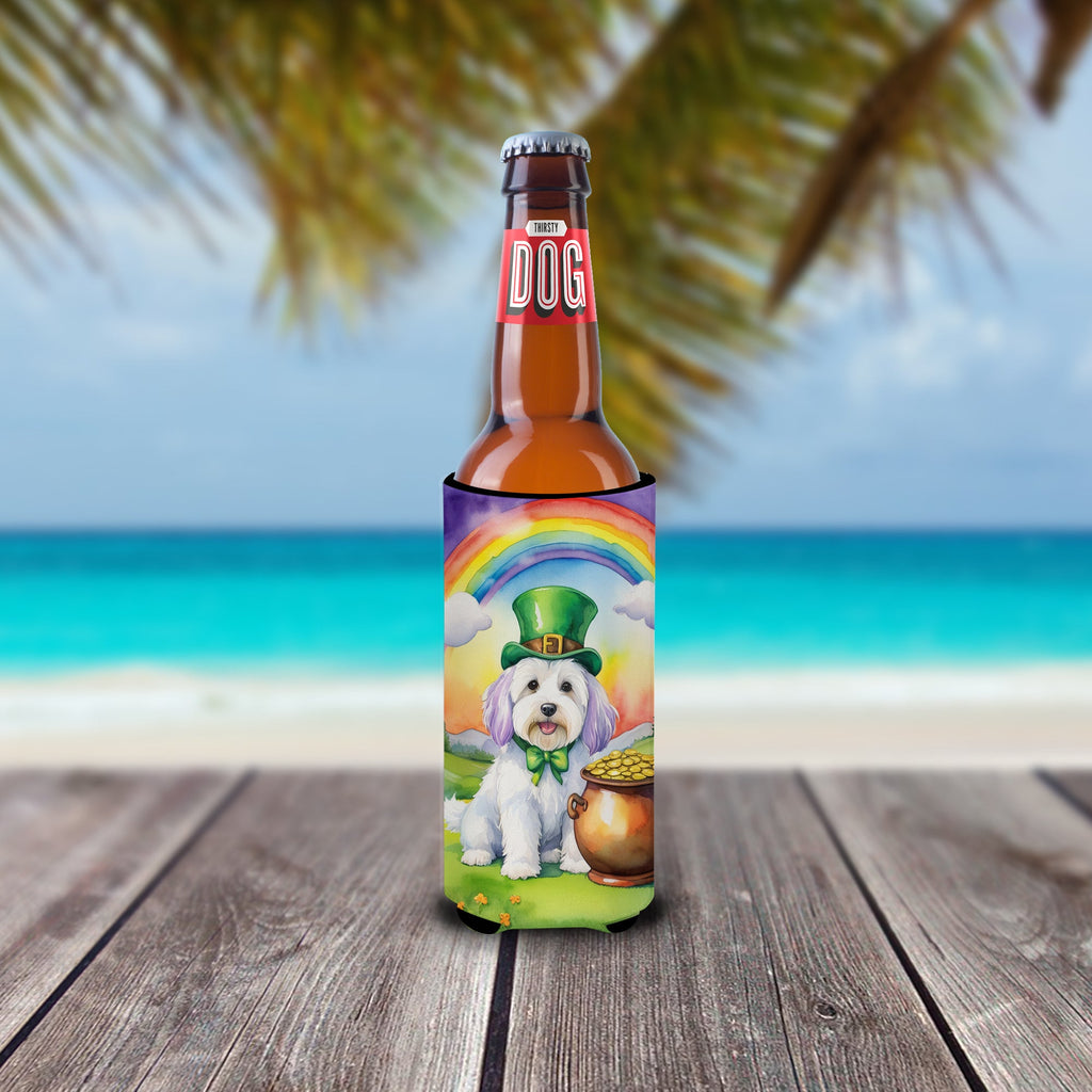 Coton de Tulear St Patrick's Day Slim Can Hugger , Insulated Foam Hugger for 12 oz Slim Cans, Beer Bottles & Water Bottles, Printed in USA