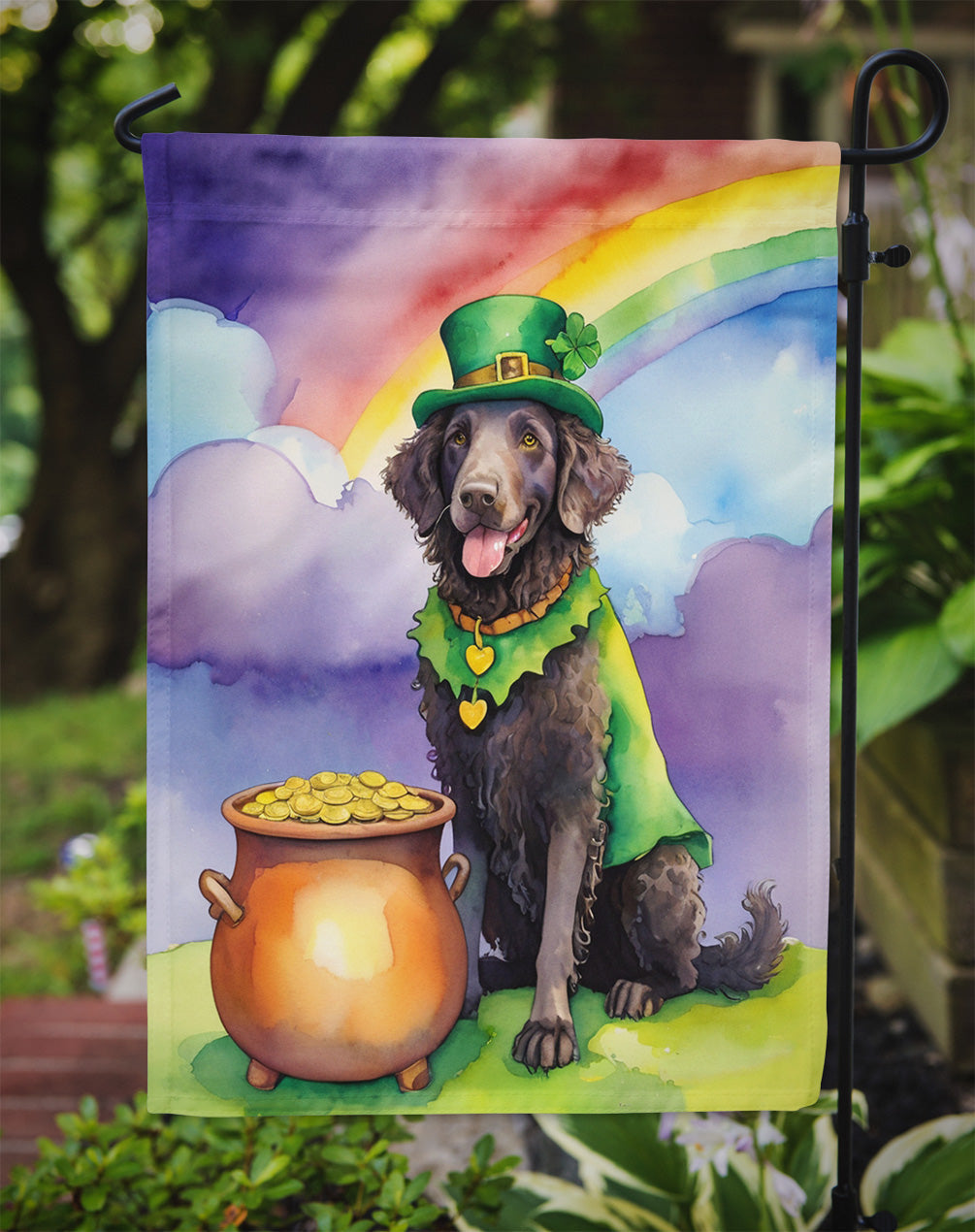 Curly-Coated Retriever St Patrick's Day Garden Flag Mailbox Decorative Yard Banner Outside Patio Artwork for Flower Beds, Garden Size, Multicolor
