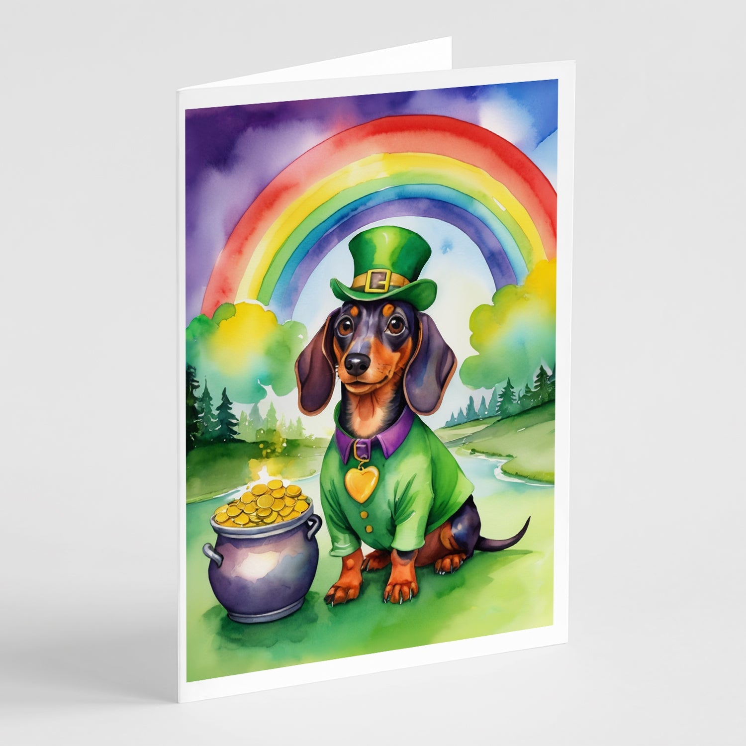 Dachshund St Patrick's Day Greeting Cards Pack of 8 Blank Cards with Envelopes Whimsical A7 Size 5x7