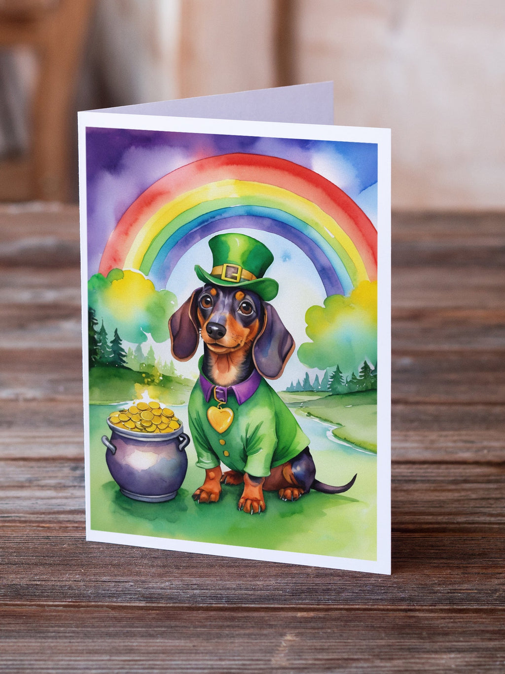Dachshund St Patrick's Day Greeting Cards Pack of 8 Blank Cards with Envelopes Whimsical A7 Size 5x7