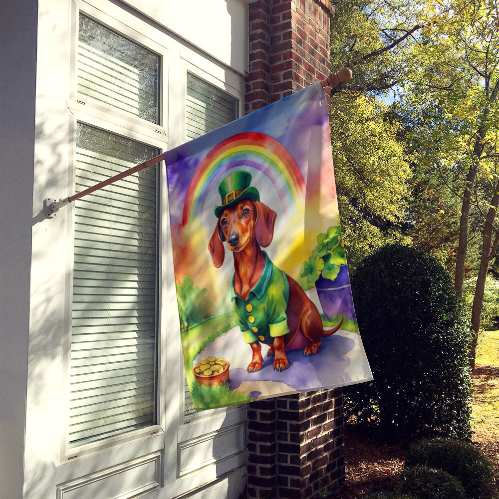 Dachshund St Patrick's Day House Flag 28x40 Porch Sleeve Pole Decorative Outside Yard Banner Artwork Wall Hanging, Polyester