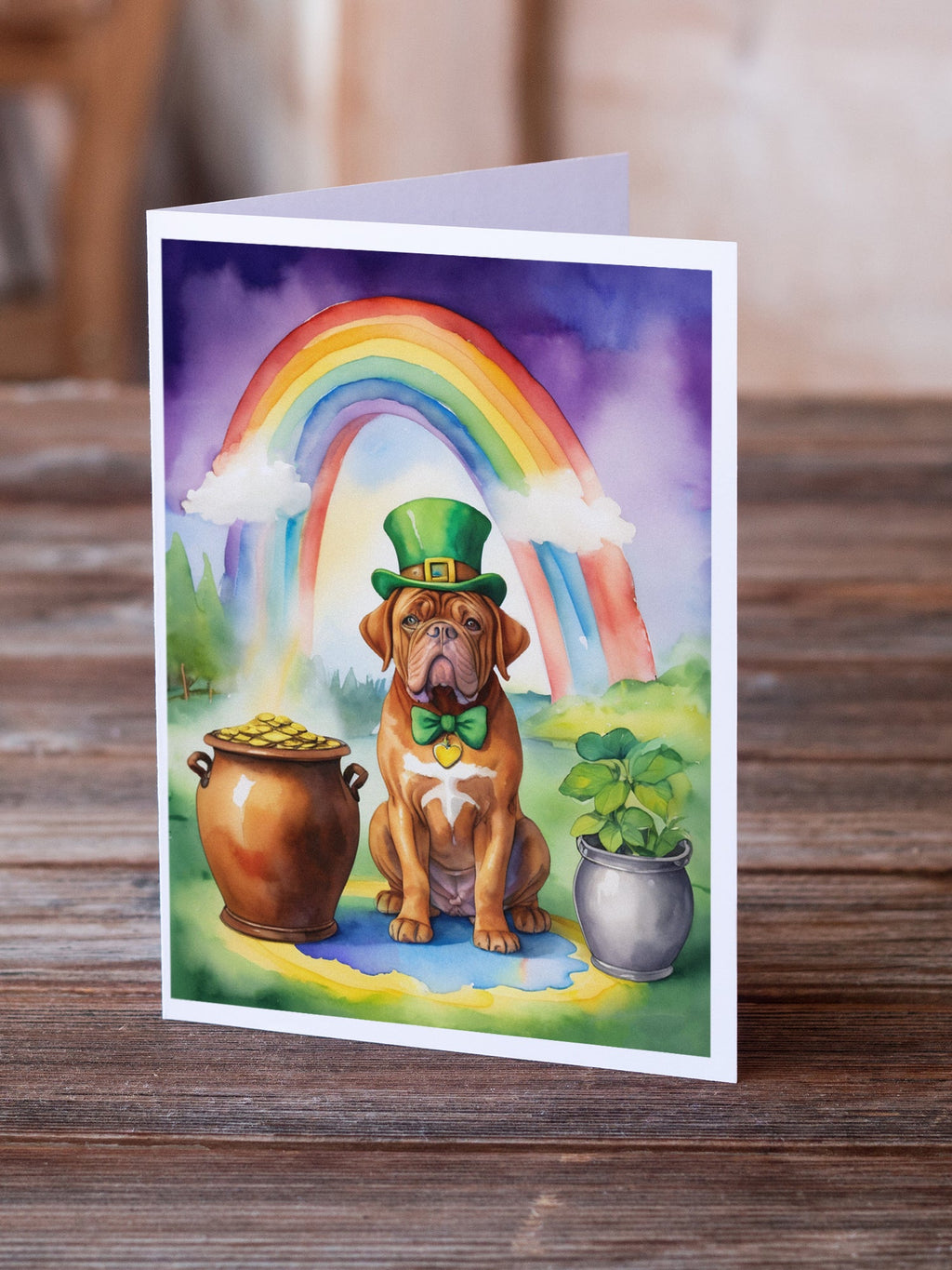 Dogue de Bordeaux St Patrick's Day Greeting Cards Pack of 8 Blank Cards with Envelopes Whimsical A7 Size 5x7