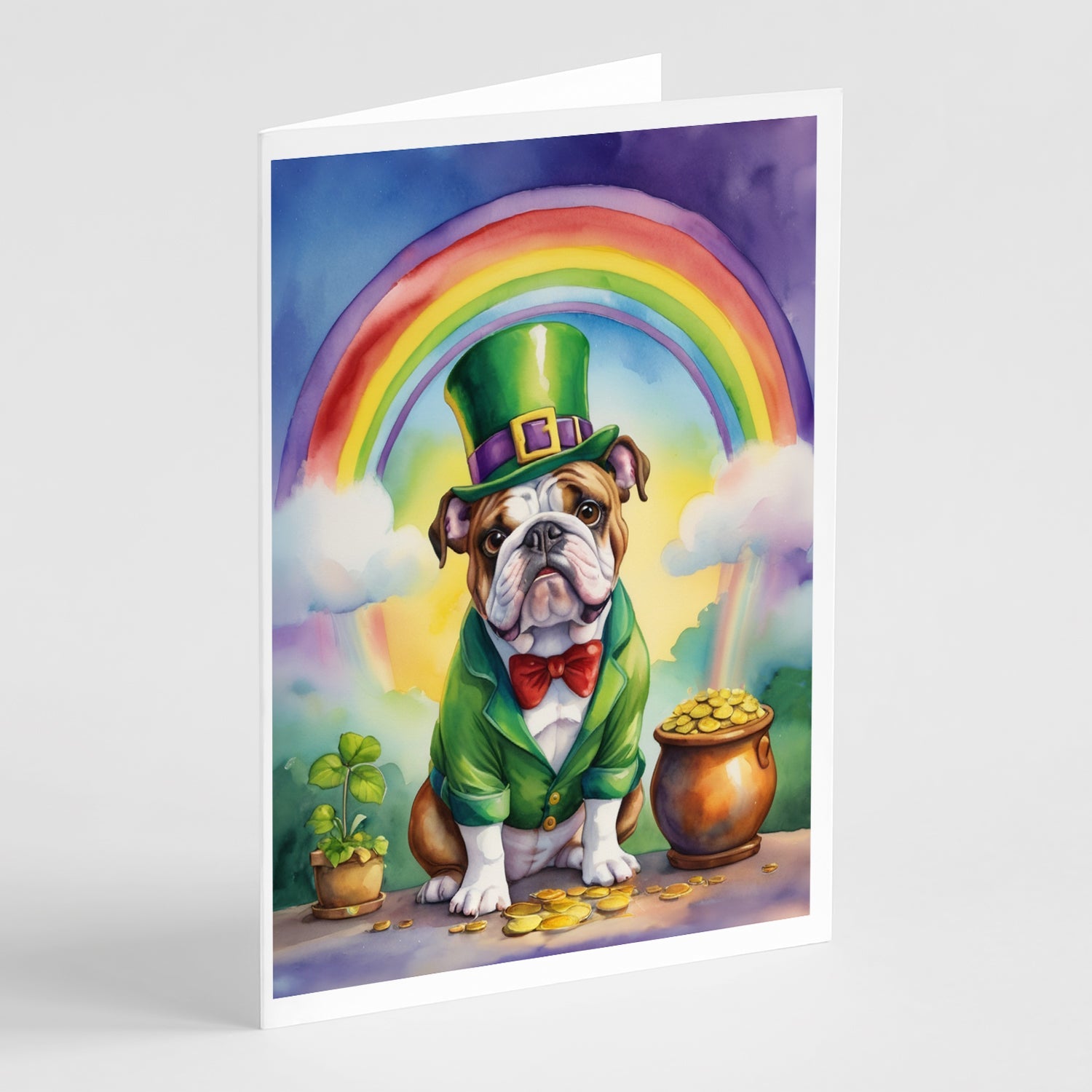 English Bulldog St Patrick's Day Greeting Cards Pack of 8 Blank Cards with Envelopes Whimsical A7 Size 5x7