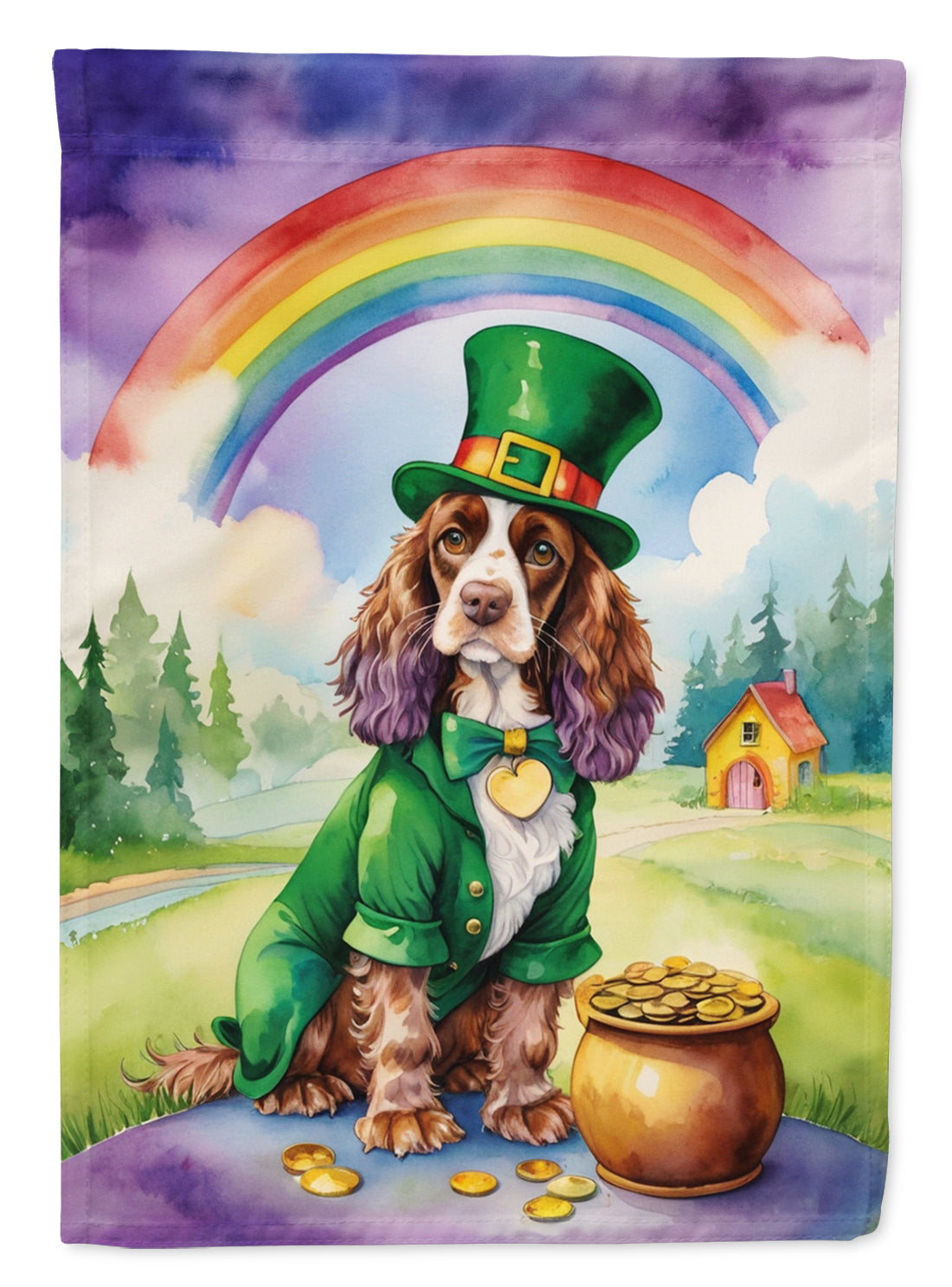 English Cocker Spaniel St Patrick's Day House Flag 28x40 Porch Sleeve Pole Decorative Outside Yard Banner Artwork Wall Hanging, Polyester