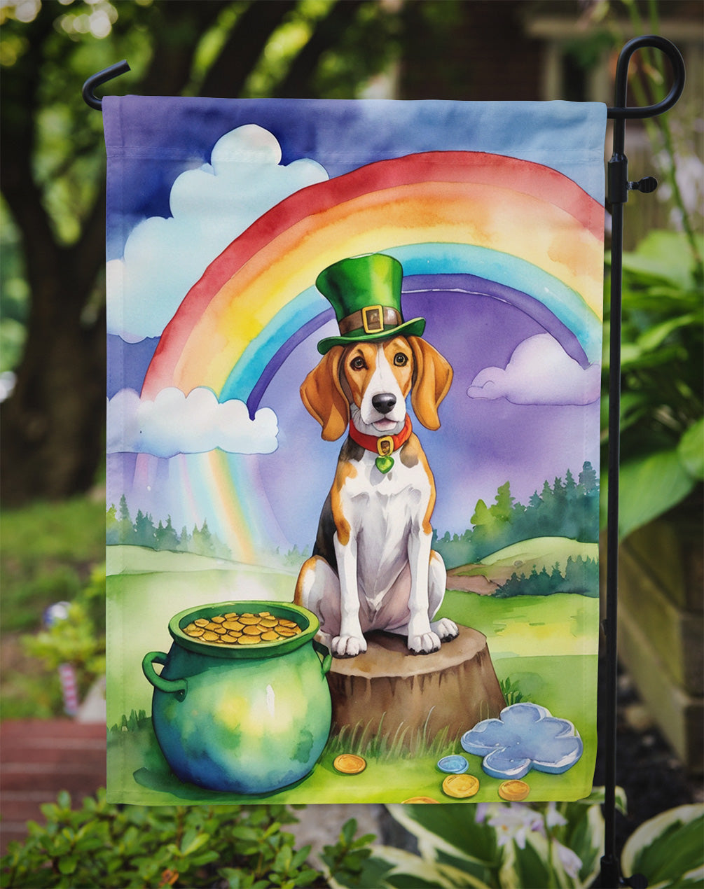 English Foxhound St Patrick's Day Garden Flag Mailbox Decorative Yard Banner Outside Patio Artwork for Flower Beds, Garden Size, Multicolor