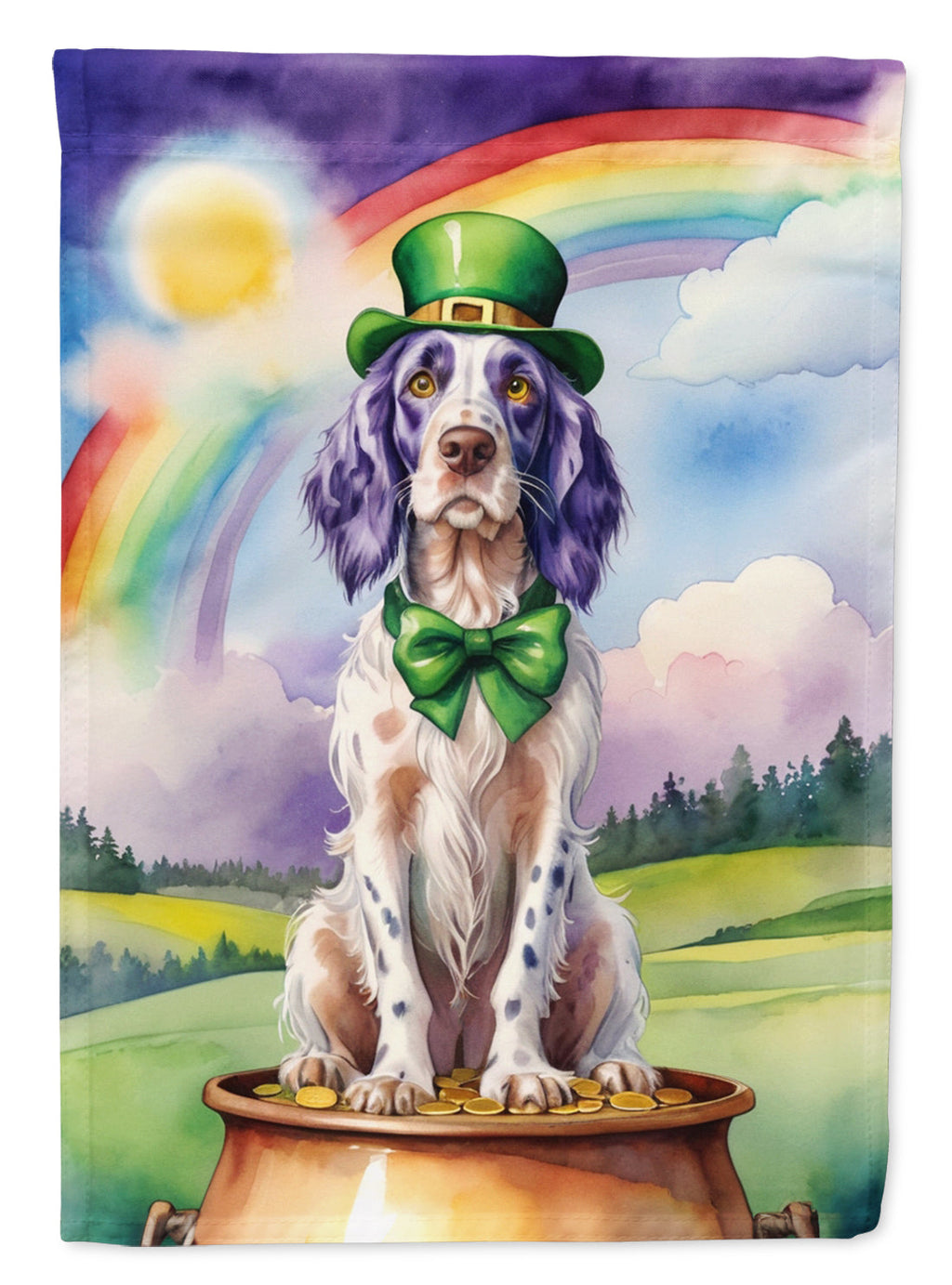 English Setter St Patrick's Day House Flag 28x40 Porch Sleeve Pole Decorative Outside Yard Banner Artwork Wall Hanging, Polyester