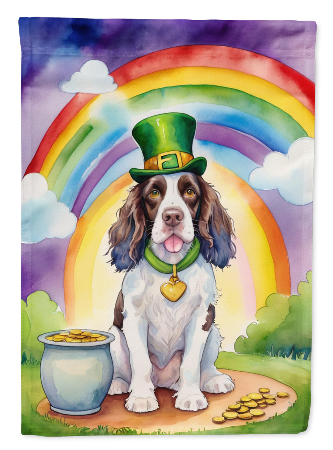 English Springer Spaniel St Patrick's Day House Flag 28x40 Porch Sleeve Pole Decorative Outside Yard Banner Artwork Wall Hanging, Polyester
