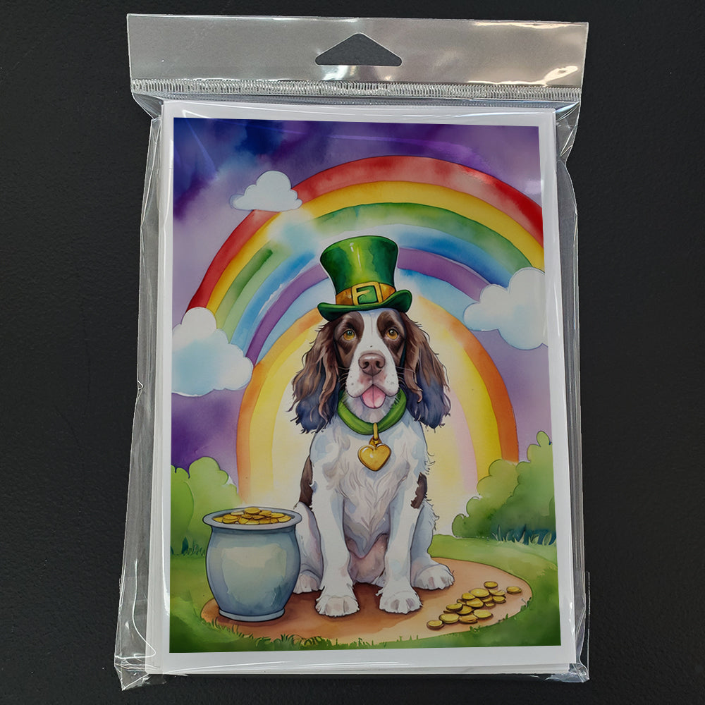 English Springer Spaniel St Patrick's Day Greeting Cards Pack of 8 Blank Cards with Envelopes Whimsical A7 Size 5x7