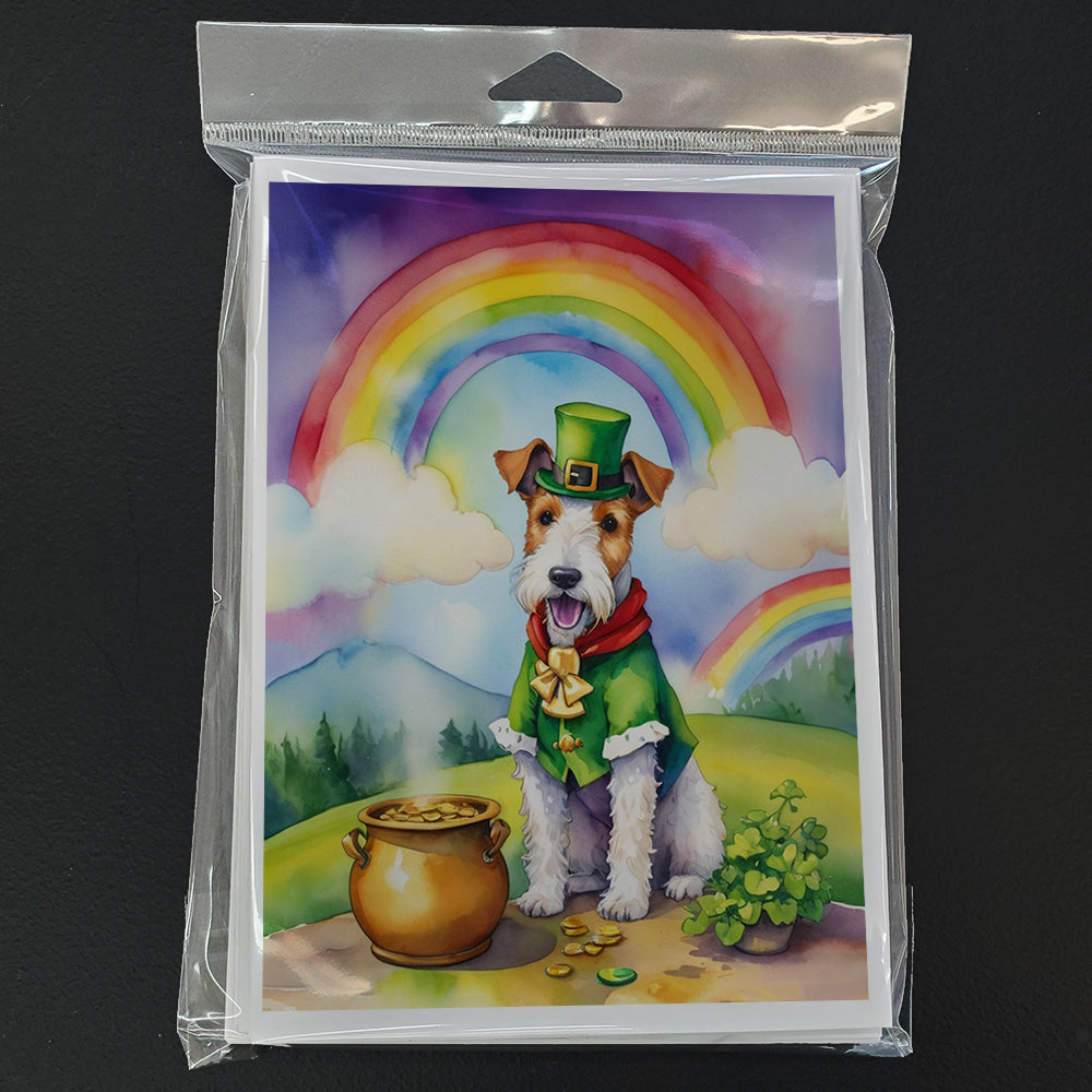 Fox Terrier St Patrick's Day Greeting Cards Pack of 8 Blank Cards with Envelopes Whimsical A7 Size 5x7