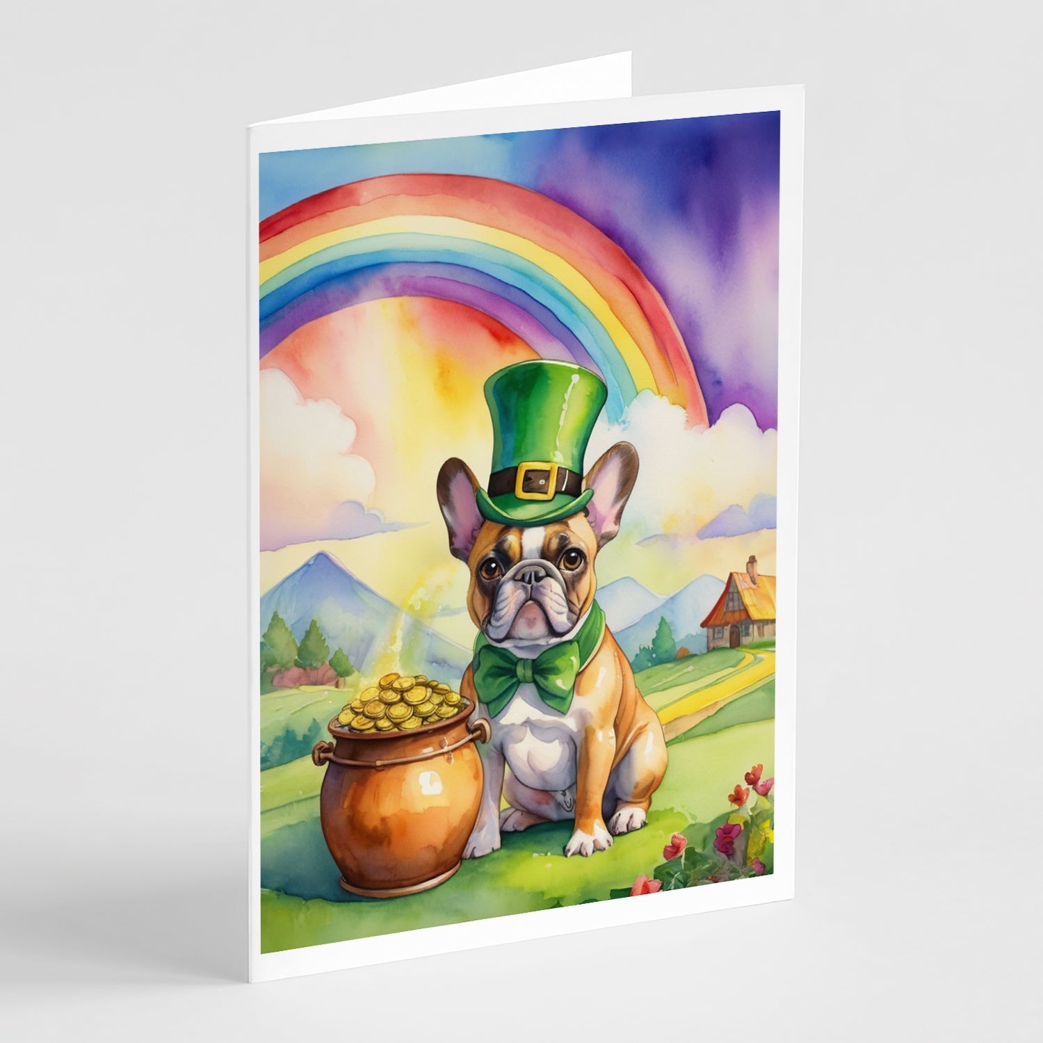 French Bulldog St Patrick's Day Greeting Cards Pack of 8 Blank Cards with Envelopes Whimsical A7 Size 5x7