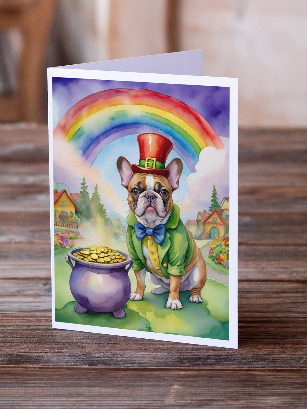 French Bulldog St Patrick's Day Greeting Cards Pack of 8 Blank Cards with Envelopes Whimsical A7 Size 5x7