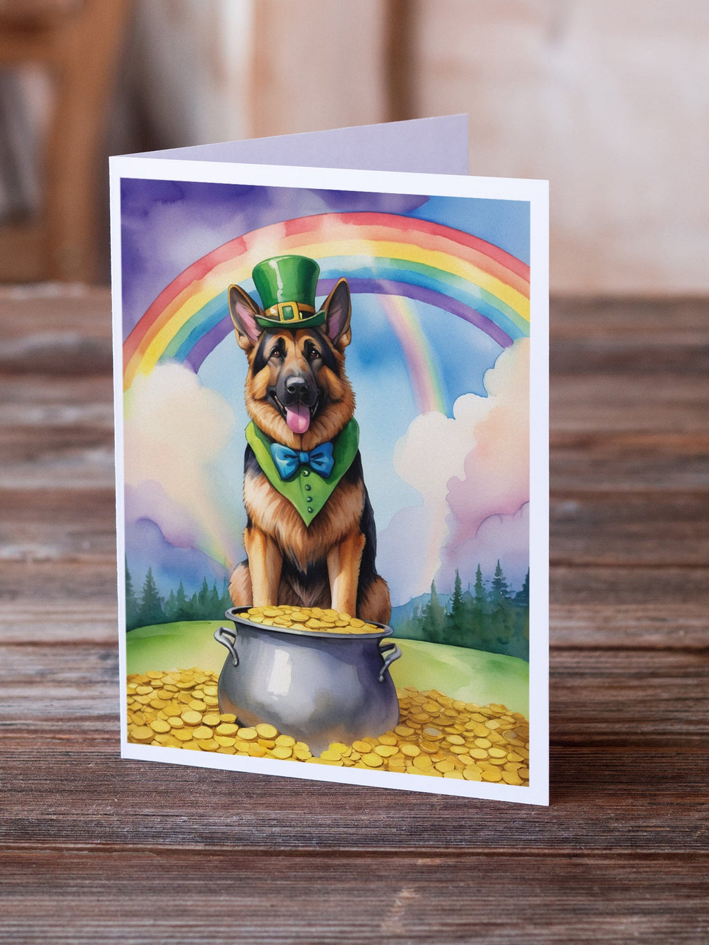 German Shepherd St Patrick's Day Greeting Cards Pack of 8 Blank Cards with Envelopes Whimsical A7 Size 5x7