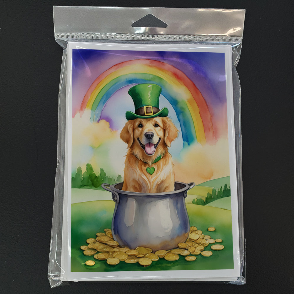 Golden Retriever St Patrick's Day Greeting Cards Pack of 8 Blank Cards with Envelopes Whimsical A7 Size 5x7