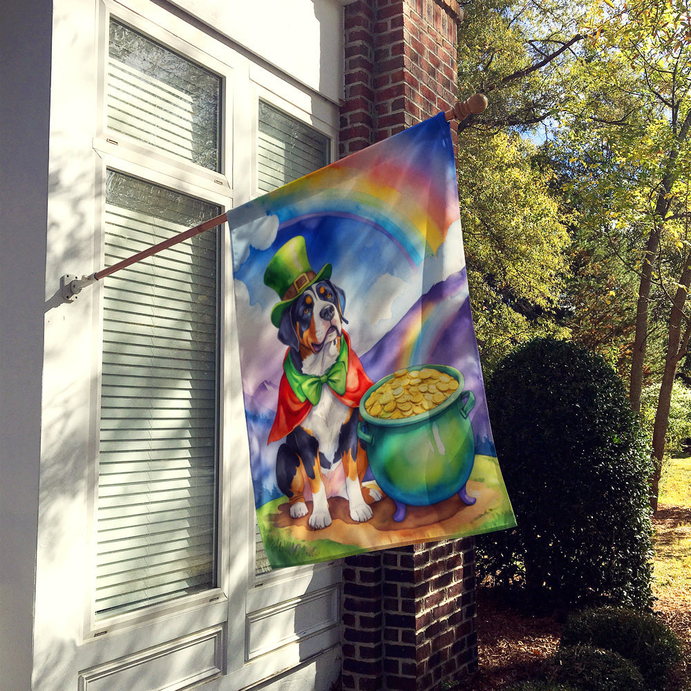 Greater Swiss Mountain Dog St Patrick's Day House Flag 28x40 Porch Sleeve Pole Decorative Outside Yard Banner Artwork Wall Hanging, Polyester
