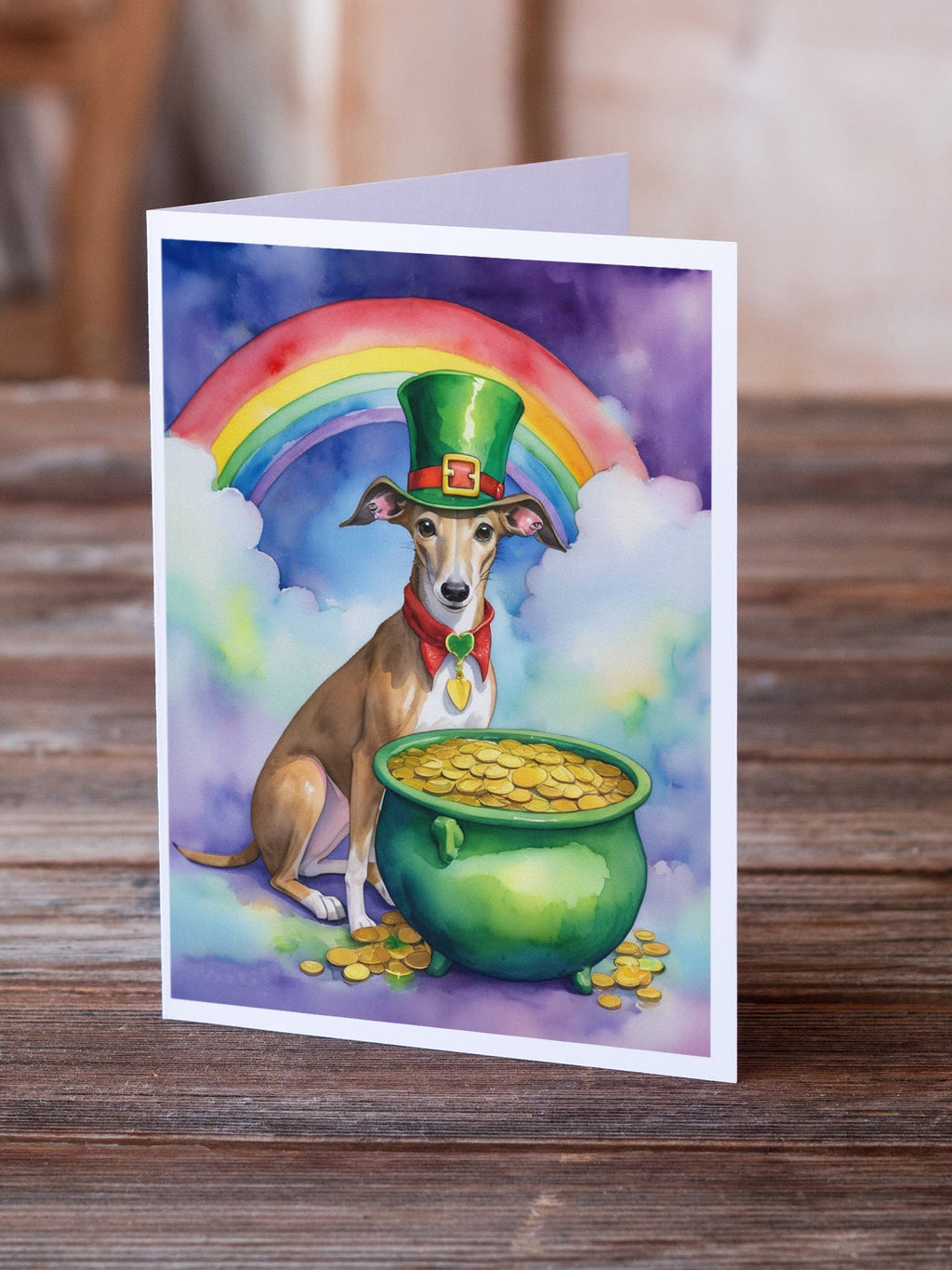 Greyhound St Patrick's Day Greeting Cards Pack of 8 Blank Cards with Envelopes Whimsical A7 Size 5x7