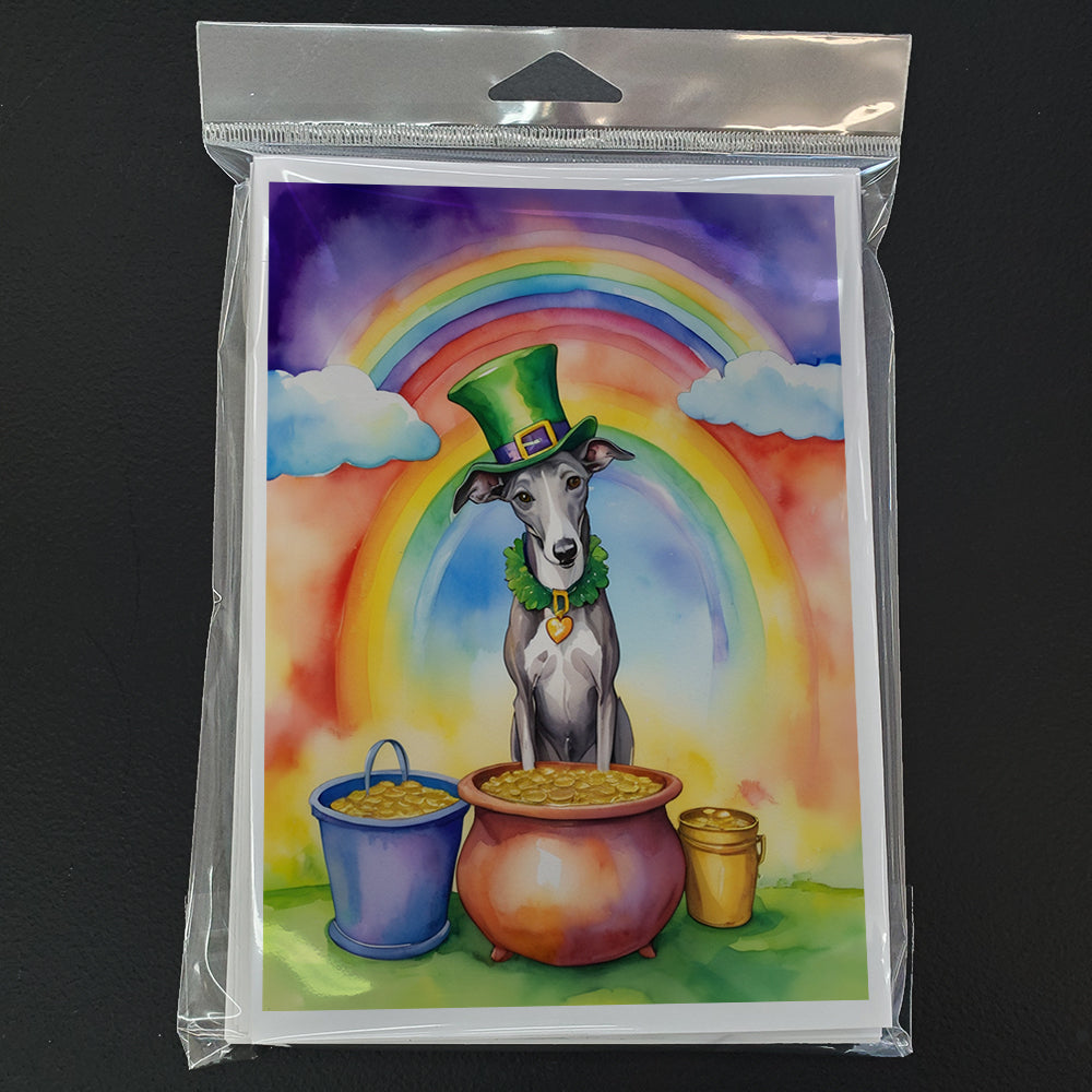 Greyhound St Patrick's Day Greeting Cards Pack of 8 Blank Cards with Envelopes Whimsical A7 Size 5x7