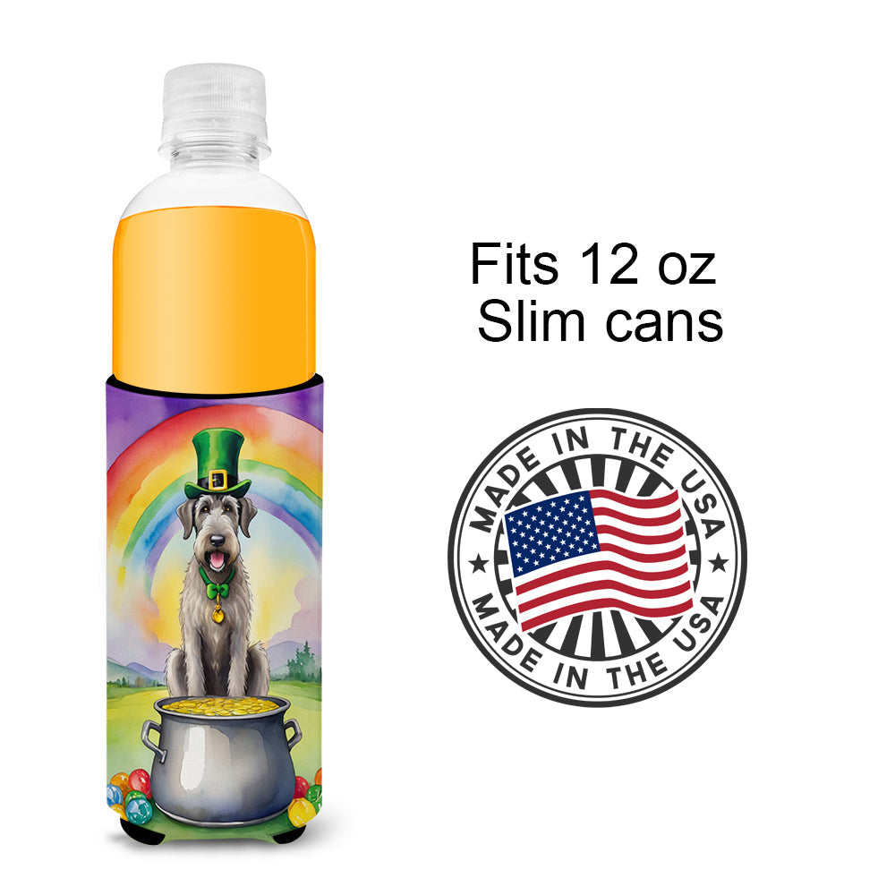 Irish Wolfhound St Patrick's Day Slim Can Hugger , Insulated Foam Hugger for 12 oz Slim Cans, Beer Bottles & Water Bottles, Printed in USA