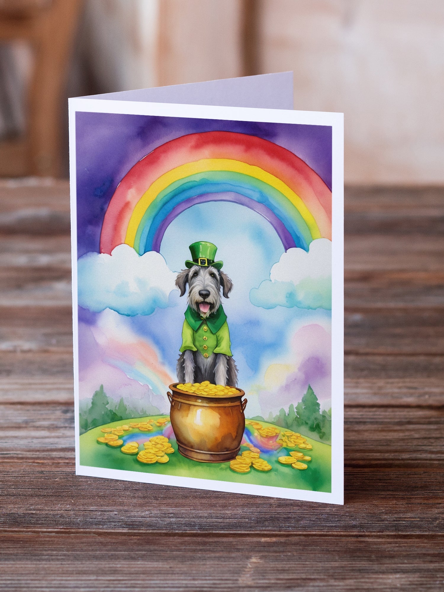 Irish Wolfhound St Patrick's Day Greeting Cards Pack of 8 Blank Cards with Envelopes Whimsical A7 Size 5x7
