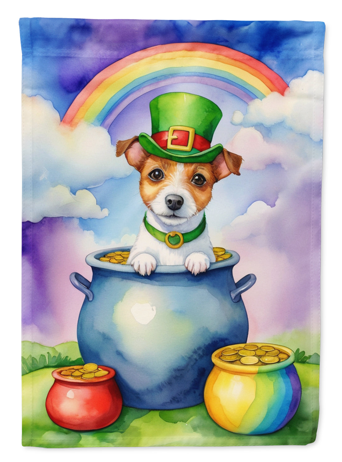 Jack Russell Terrier St Patrick's Day House Flag 28x40 Porch Sleeve Pole Decorative Outside Yard Banner Artwork Wall Hanging, Polyester