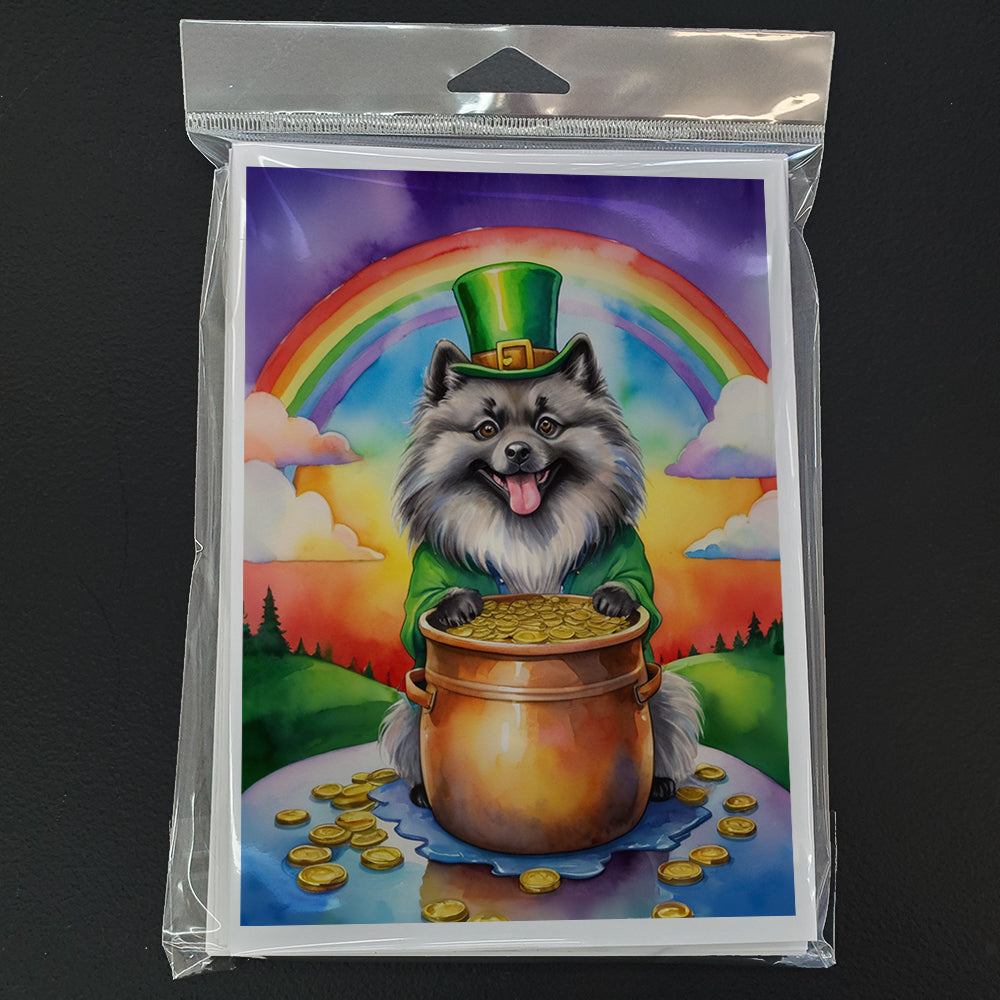 Keeshond St Patrick's Day Greeting Cards Pack of 8 Blank Cards with Envelopes Whimsical A7 Size 5x7