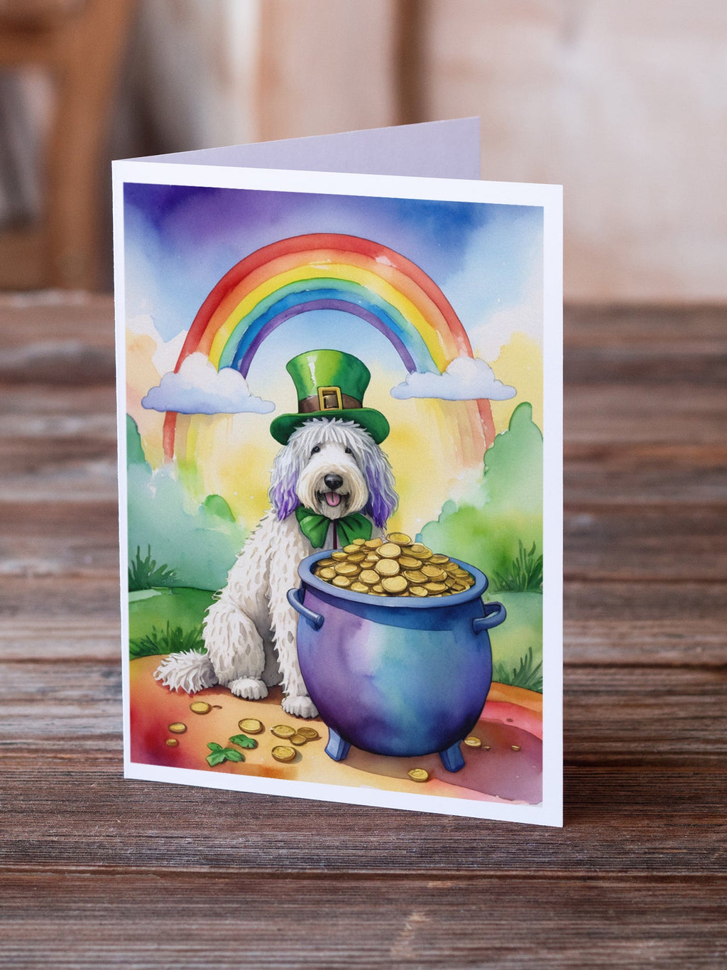 Komondor St Patrick's Day Greeting Cards Pack of 8 Blank Cards with Envelopes Whimsical A7 Size 5x7