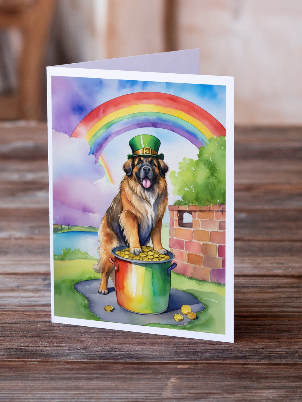 Leonberger St Patrick's Day Greeting Cards Pack of 8 Blank Cards with Envelopes Whimsical A7 Size 5x7