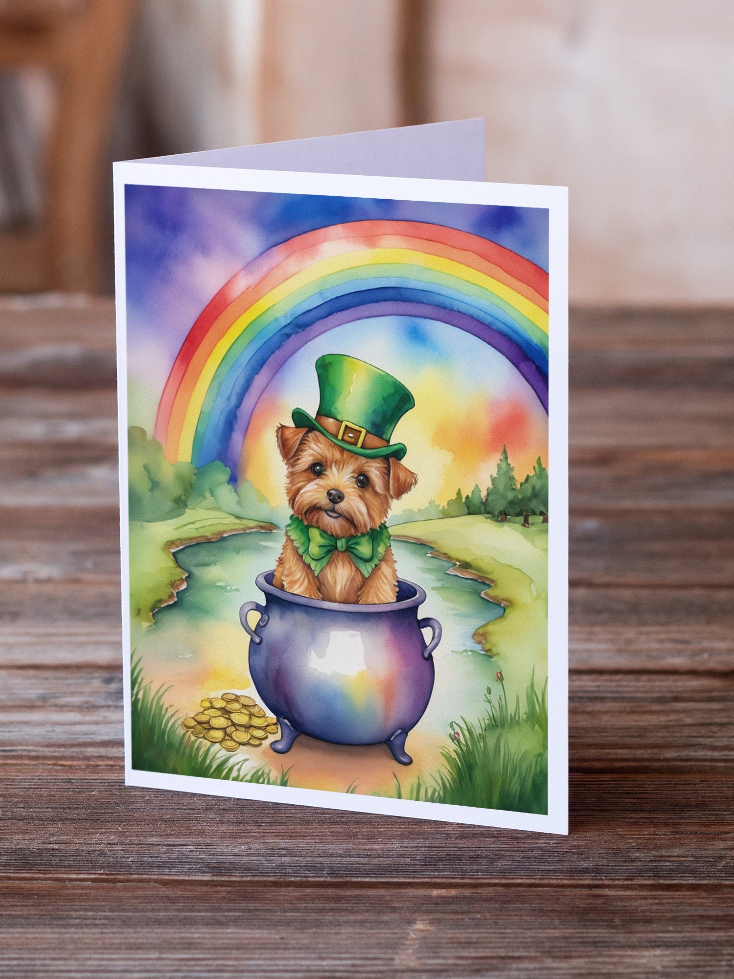 Norfolk Terrier St Patrick's Day Greeting Cards Pack of 8 Blank Cards with Envelopes Whimsical A7 Size 5x7
