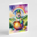 Norwegian Buhund St Patrick's Day Greeting Cards Pack of 8 Blank Cards with Envelopes Whimsical A7 Size 5x7
