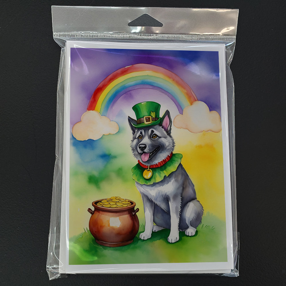 Norwegian Elkhound St Patrick's Day Greeting Cards Pack of 8 Blank Cards with Envelopes Whimsical A7 Size 5x7