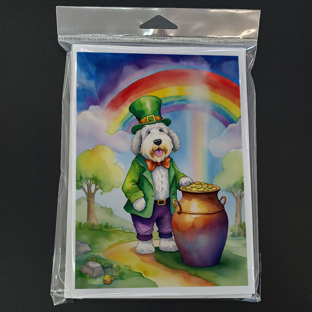 Old English Sheepdog St Patrick's Day Greeting Cards Pack of 8 Blank Cards with Envelopes Whimsical A7 Size 5x7