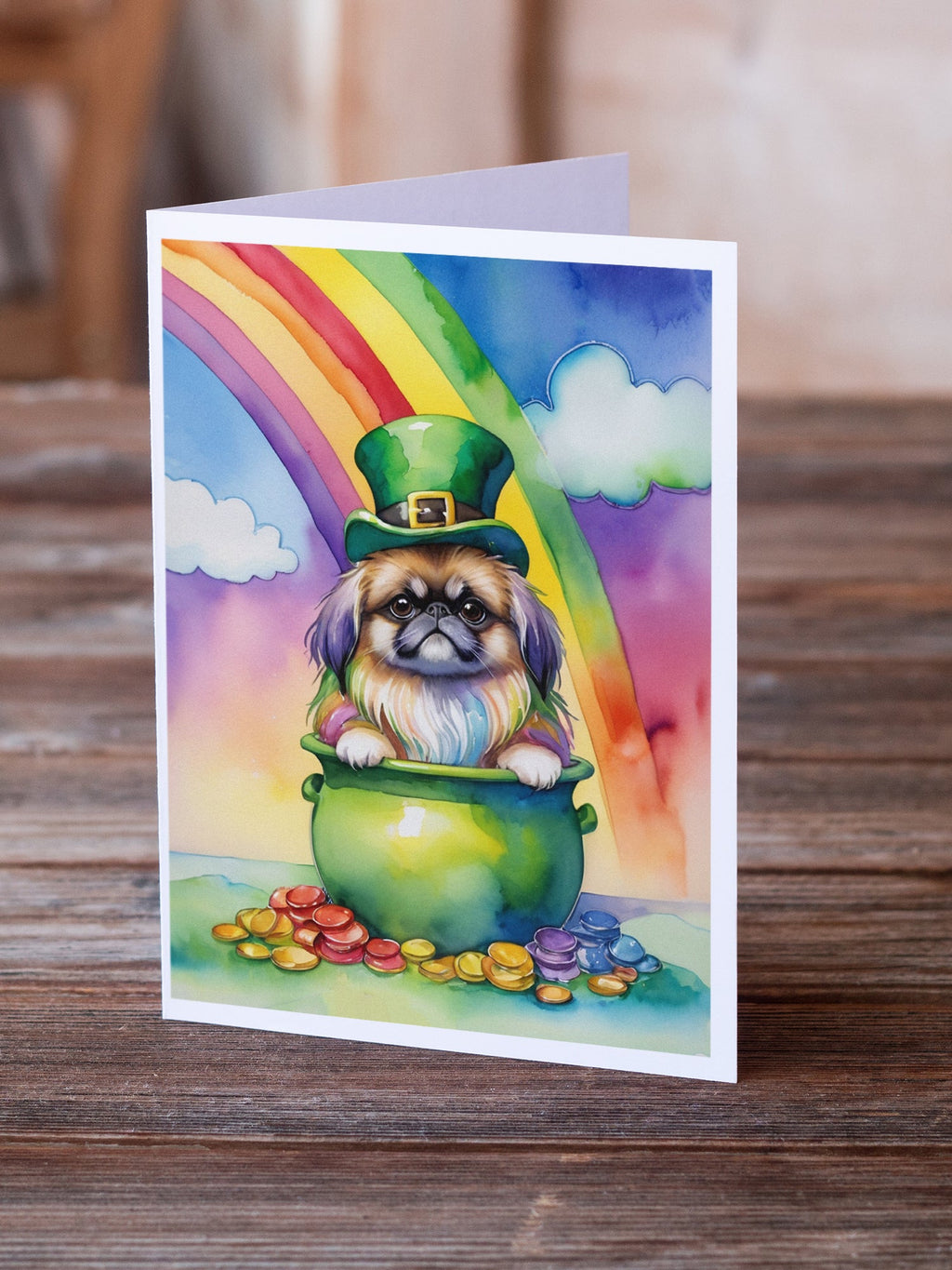 Pekingese St Patrick's Day Greeting Cards Pack of 8 Blank Cards with Envelopes Whimsical A7 Size 5x7