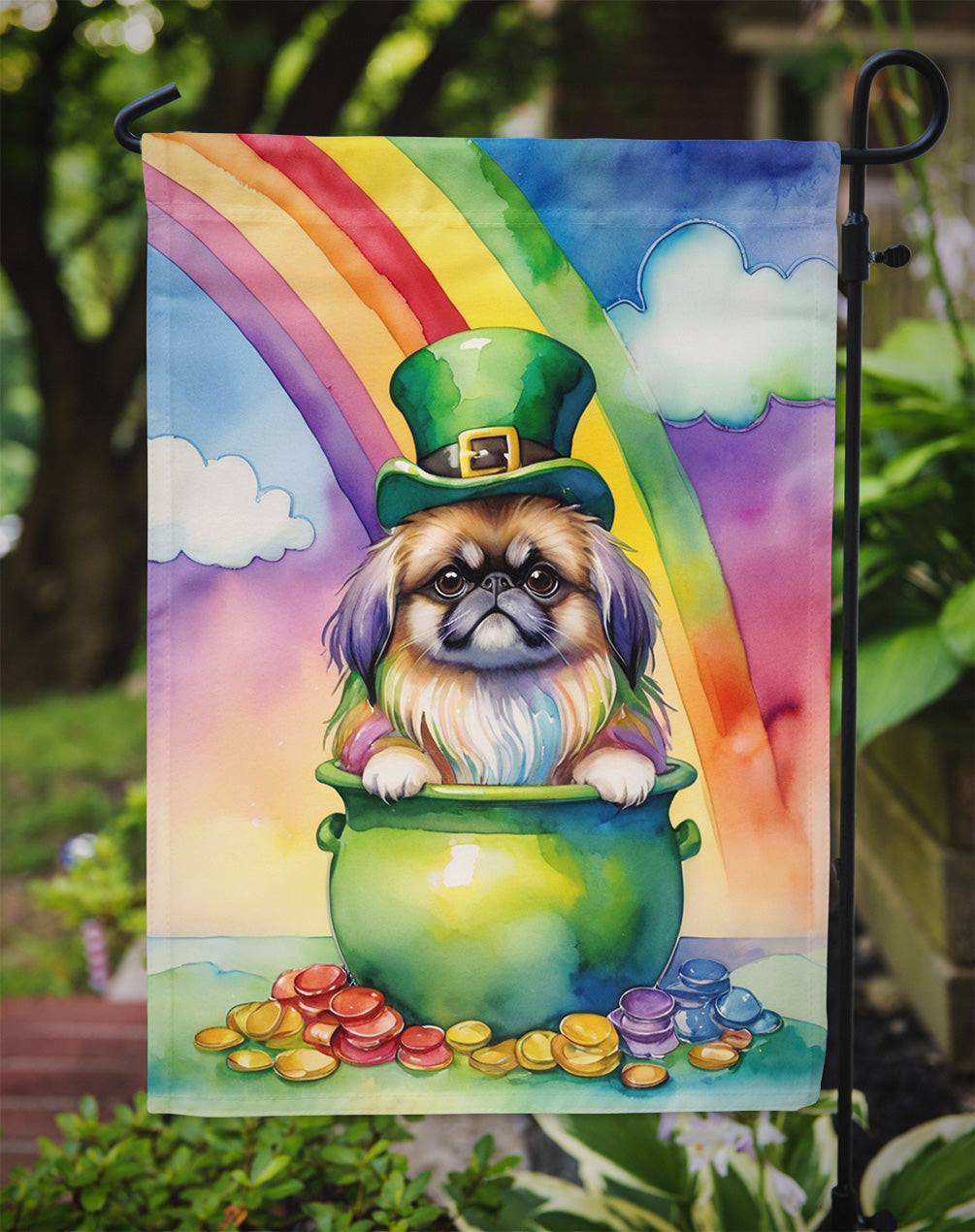 Pekingese St Patrick's Day Garden Flag Mailbox Decorative Yard Banner Outside Patio Artwork for Flower Beds, Garden Size, Multicolor